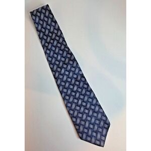 Andrew Fezza Mens Tie Necktie Multicolor Navy Geometric 100% Silk Woven Short